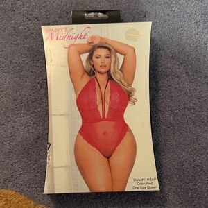 Seven 'til Midnight Fence Mesh & Lace Teddy Thong Back Queen Red NIB! $30